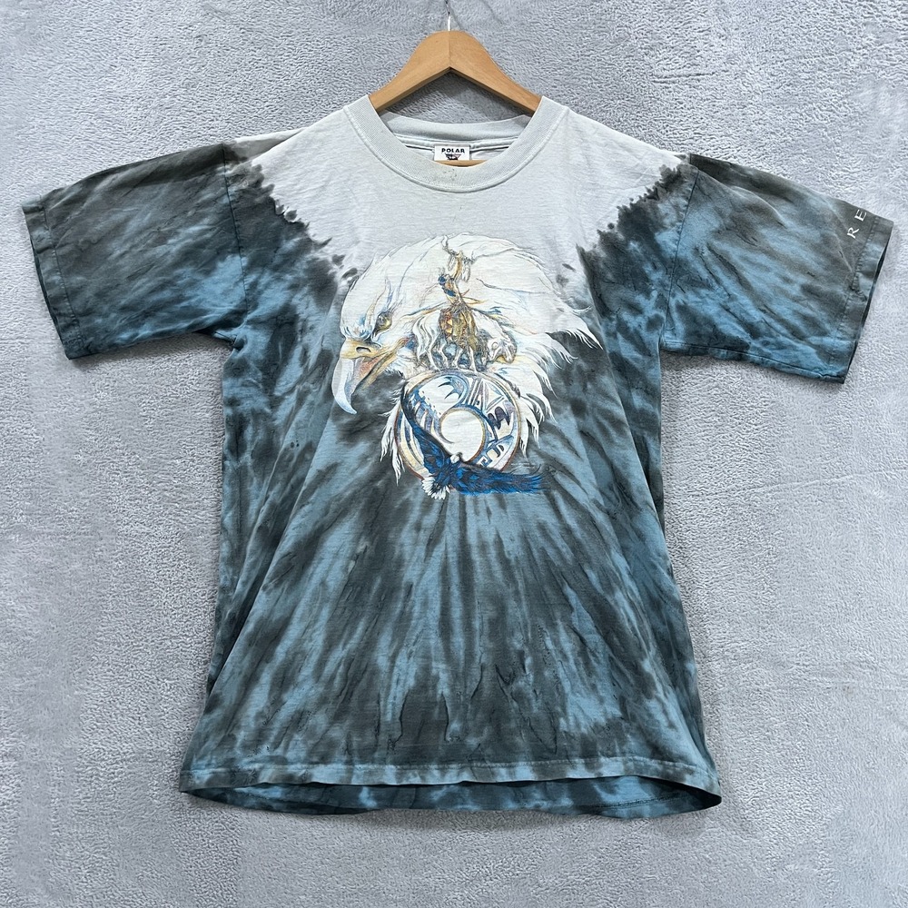 Vtg Polar T-Shirt Mens L Gray Blue Tie Dye Northwest Island Coupeville Eagle Tee